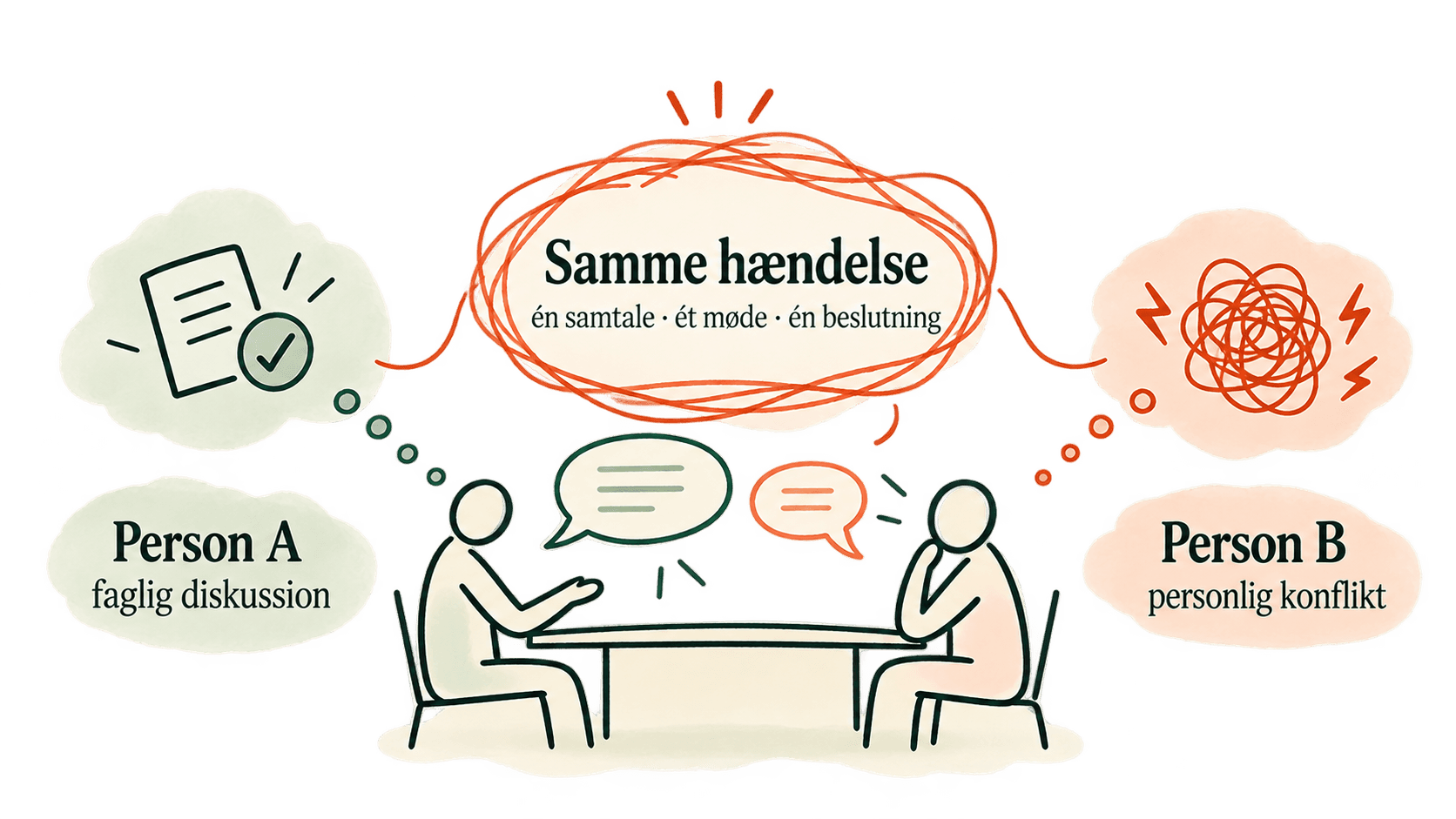 Illustration af forskellig oplevelse af samme hændelse.