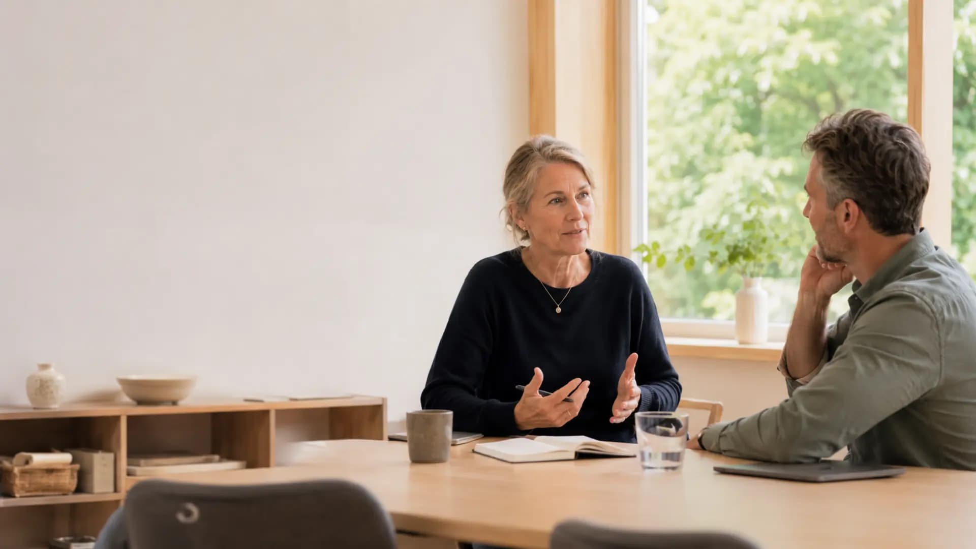 En erfaren dansk rådgiver i samtale med en kunde