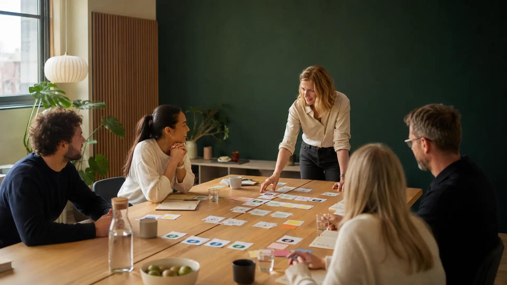 Projektleder faciliterer kickoff med teamets bidrag og forventninger på bordet